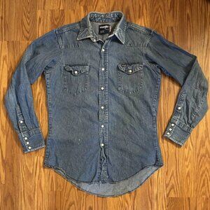 Vintage Wrangler Denim Pearl Snap Western Cowboy Shirt Men’s 15.5 34 Medium